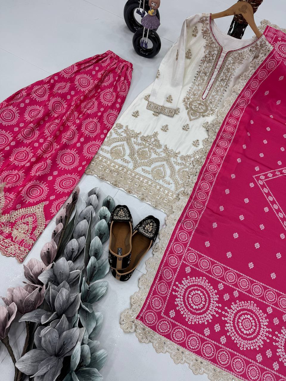 Ravishing Pink Color Heavy Embroidered Sequence Coding Work With Real Mirror Hand Work Sharara Suit
