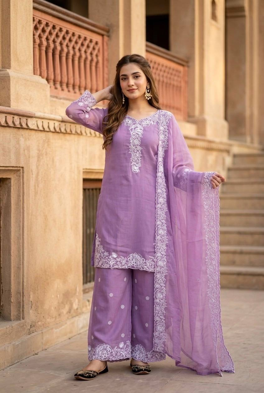 Wedding Waear Pink Color Heavy Mal Chanderi Palazzo Suit