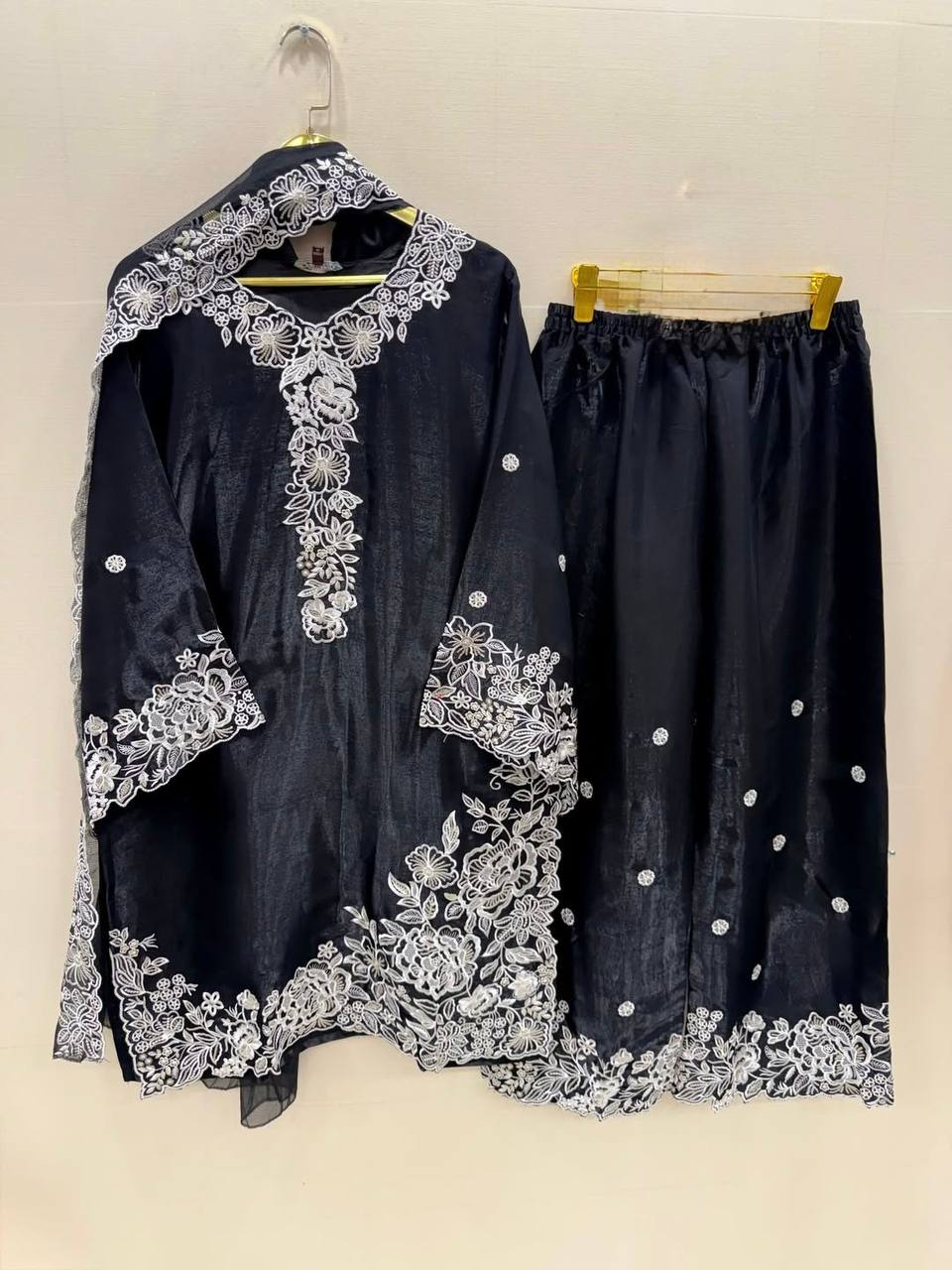 Designer Black Color Heavy Mal Chanderi Palazzo Suit