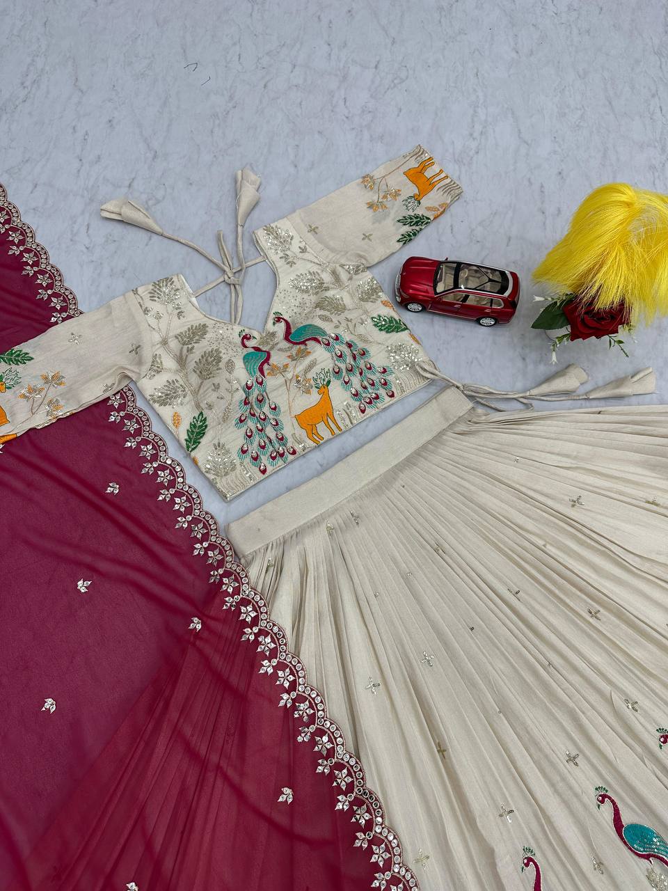 Ceremony Wear Pure Tissue Silk With Heavy Thread And Sequence Work Designer Lehenga Choli