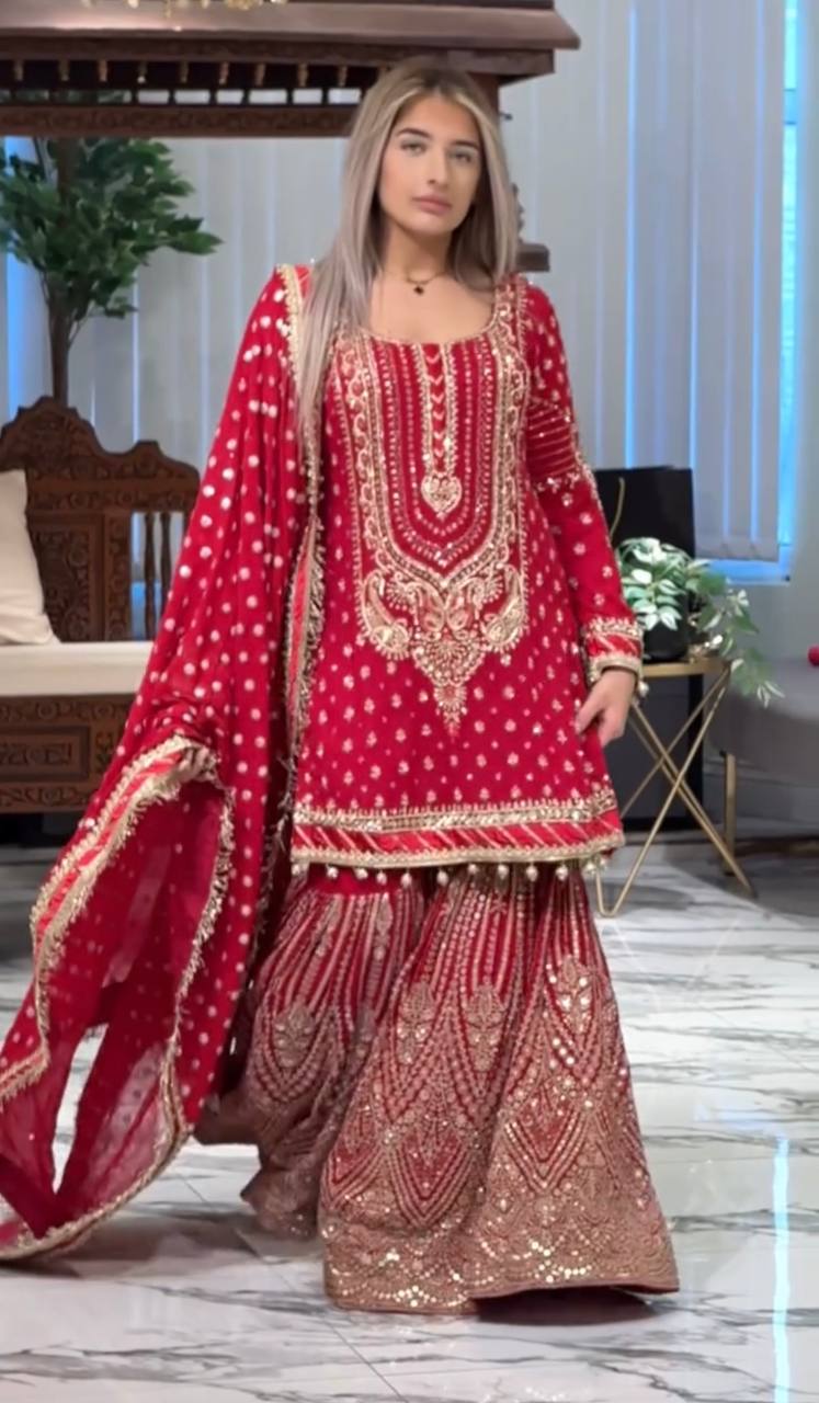 Wedding Wear Pink Color Embroidered Designer Plazzo Suit