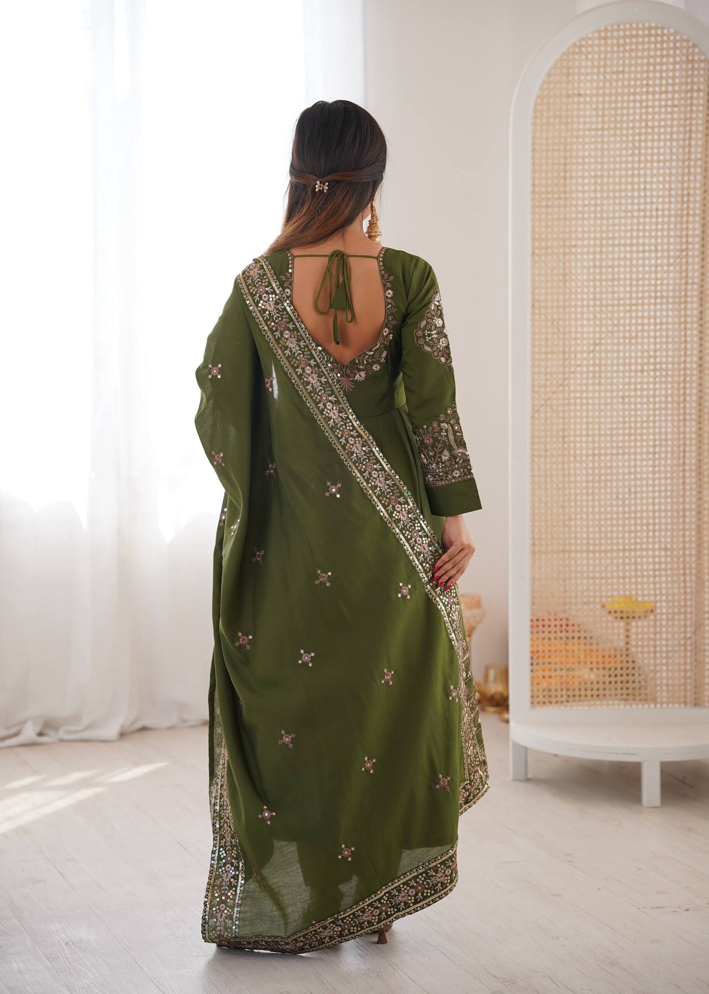 Sangeet Wear Green Color Sequence Embroidered Anarkali Suit With Dupatta