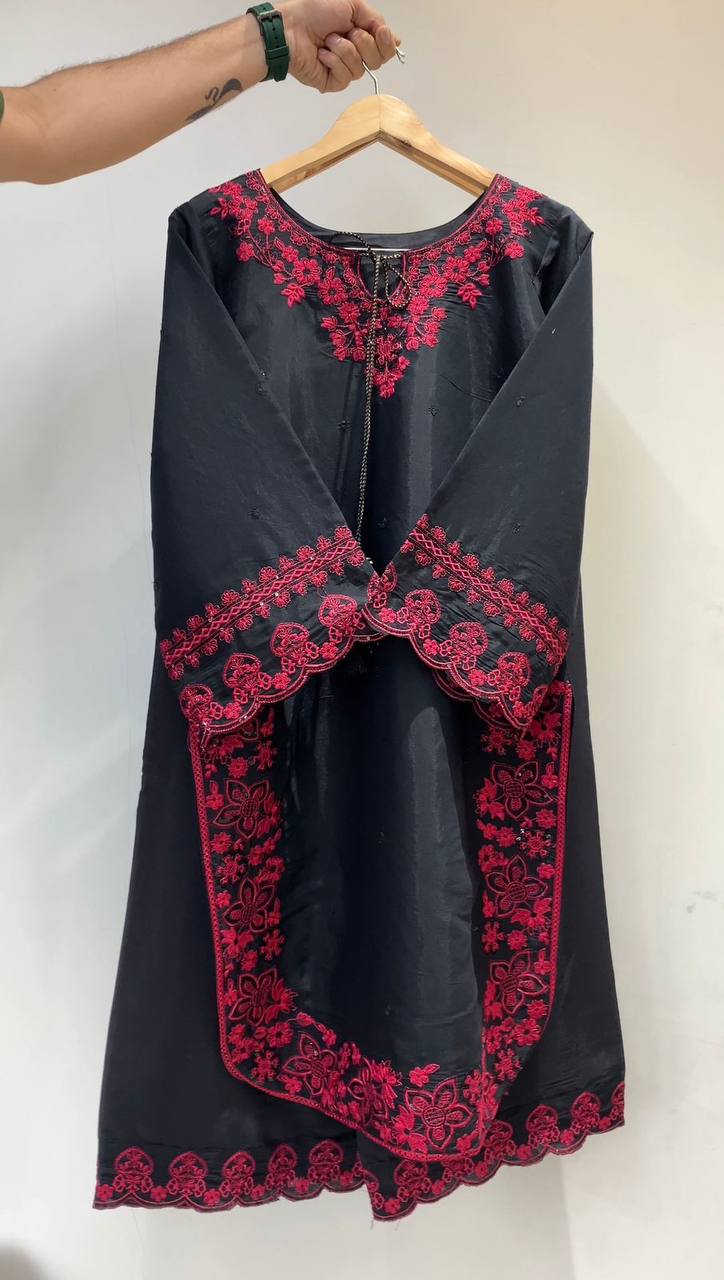 Function Wear Black Color Designer French Crepe Top With Palazzo