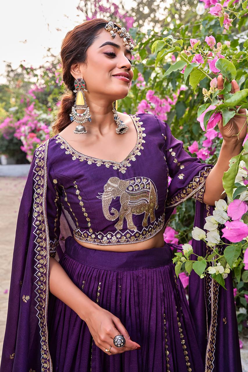 Occasion Wear Purple Color Sequence With Thread Work Lehenga Choli