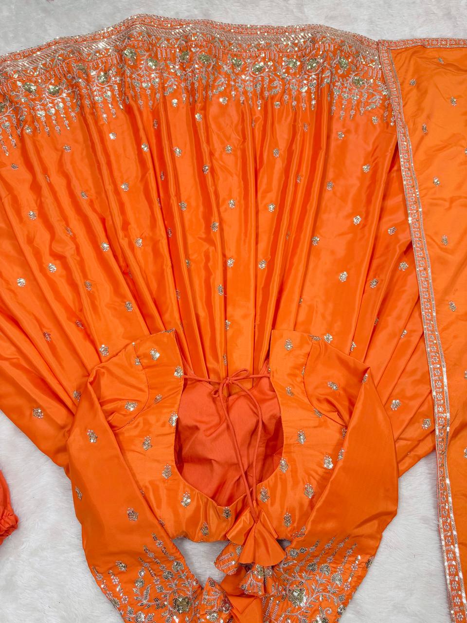 Party Wear Orange Color American Silk And Thread With Sequence Work Gown