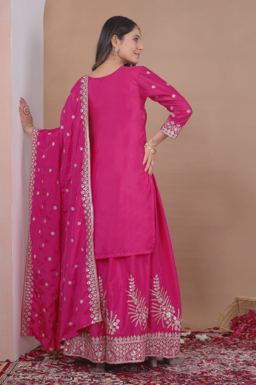 Peaceful Pink Color Sequence Embroidered Sharara Suit