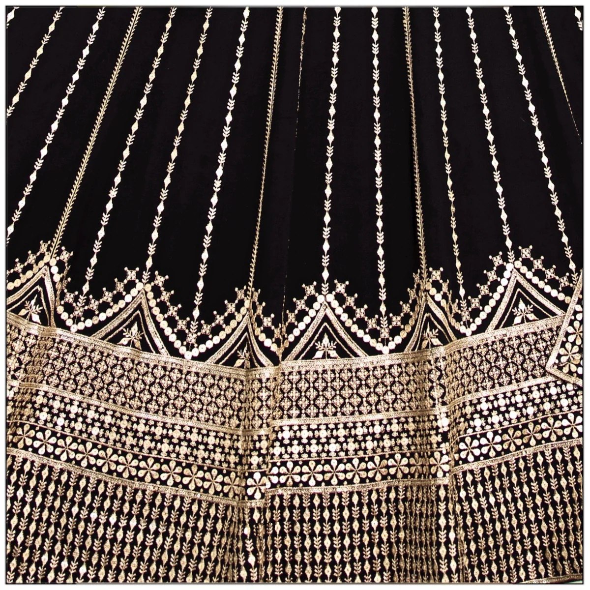 Glossy Black Color Embroidered Zari Work Lehenga Choli