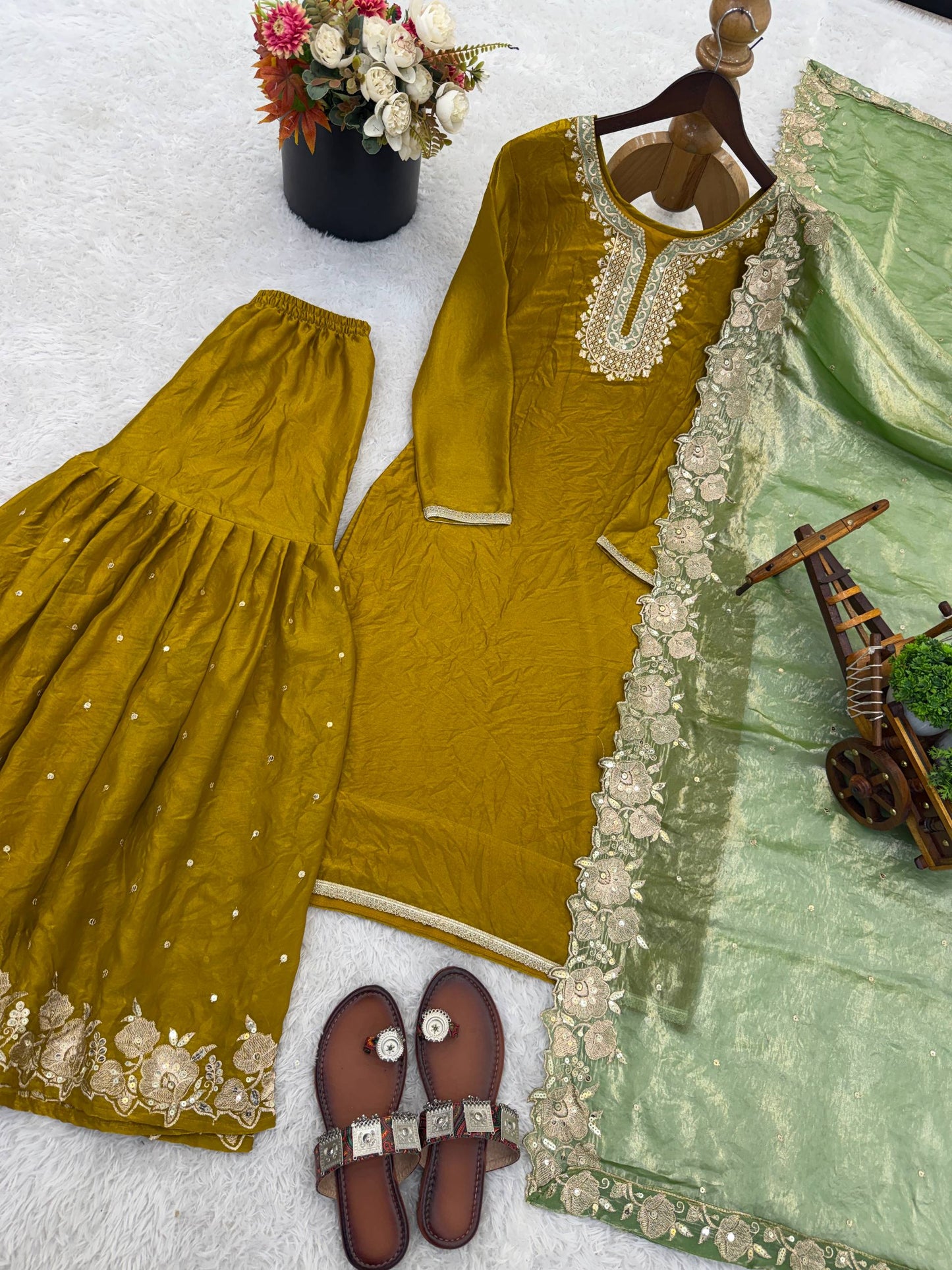 Classic Festive Wear Fendy Silk Sharara Suit Set