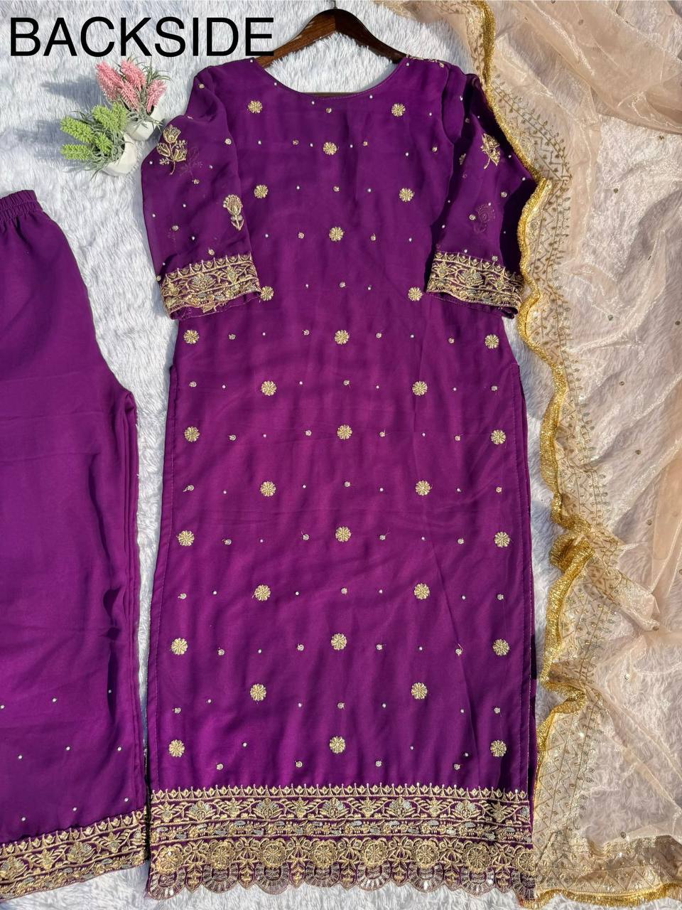 Stunning Purple Color Faux Georgette With Sequence Embroidery Work Salwar Suit