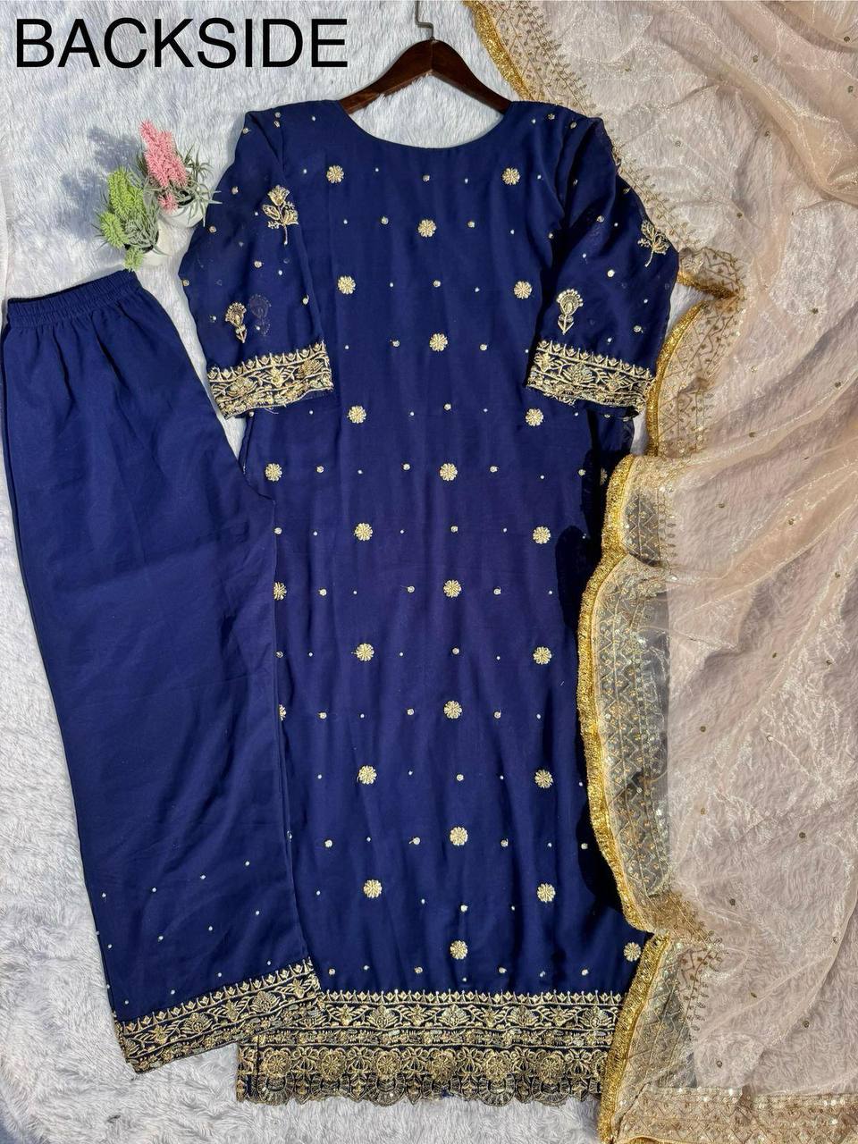 Stunning Blue Color Faux Georgette With Sequence Embroidery Work Salwar Suit