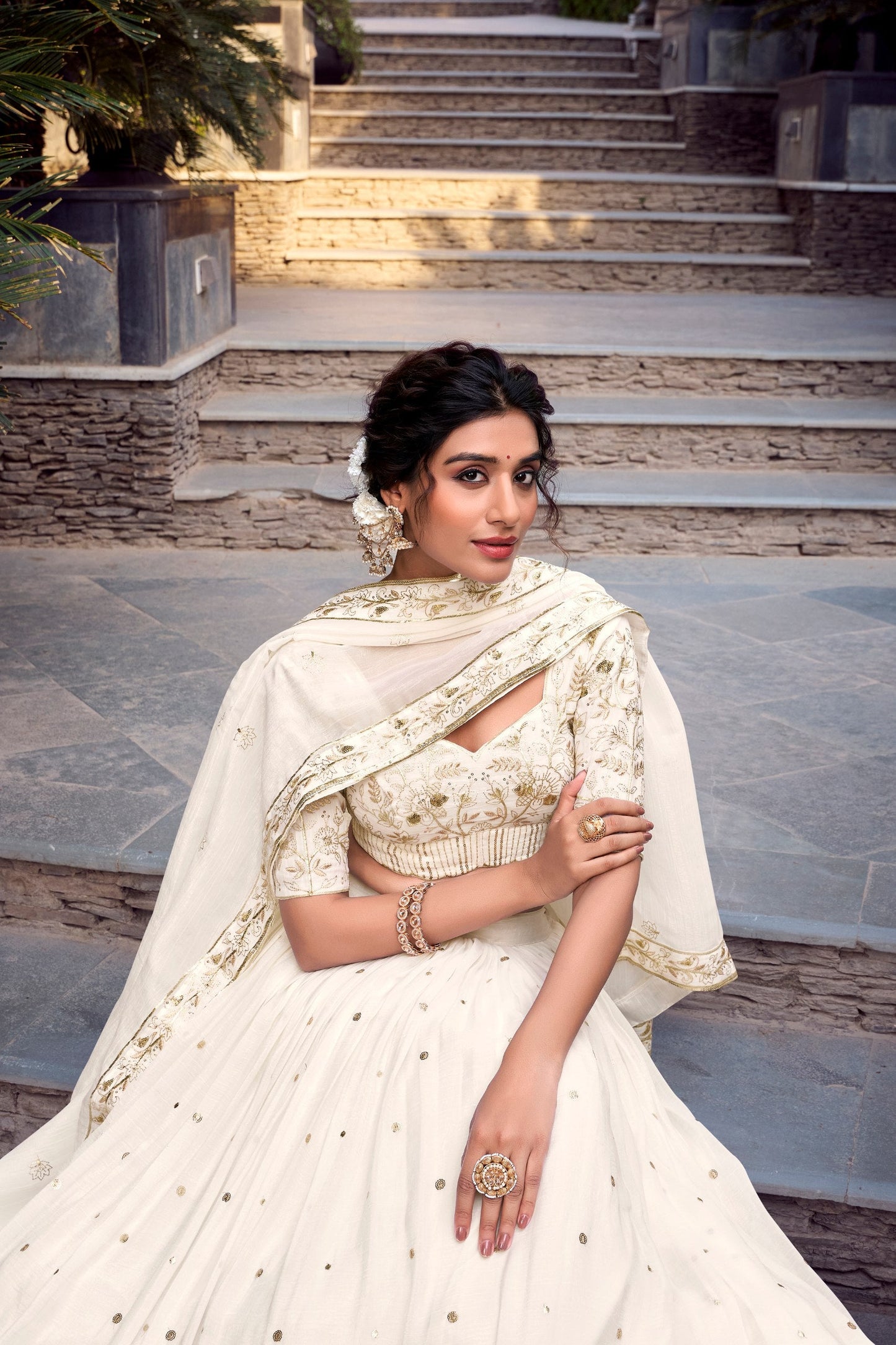 Wedding Wear Off White Color Sequins And Embroidery With Foil Work Designer Lehenga Choli