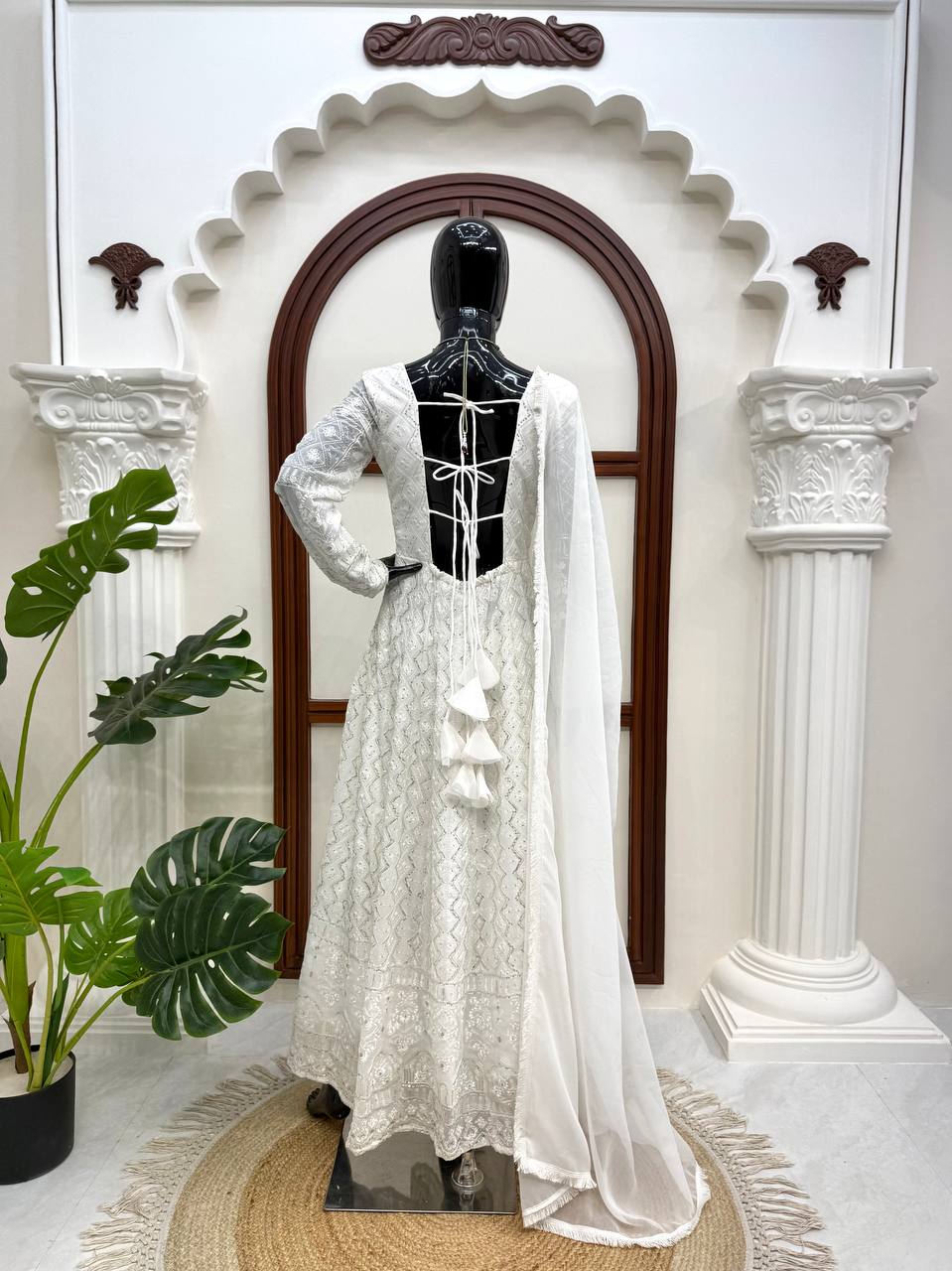 Elegant White Color Faux Georgette Designer Gown