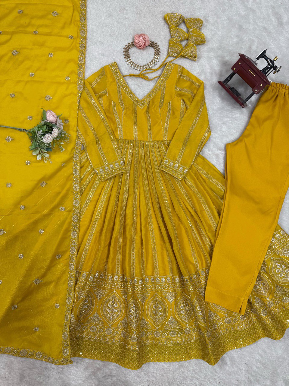 Festive Wear Yellow Color Star Georgette Thread And Sequence Work Anarkali Suit