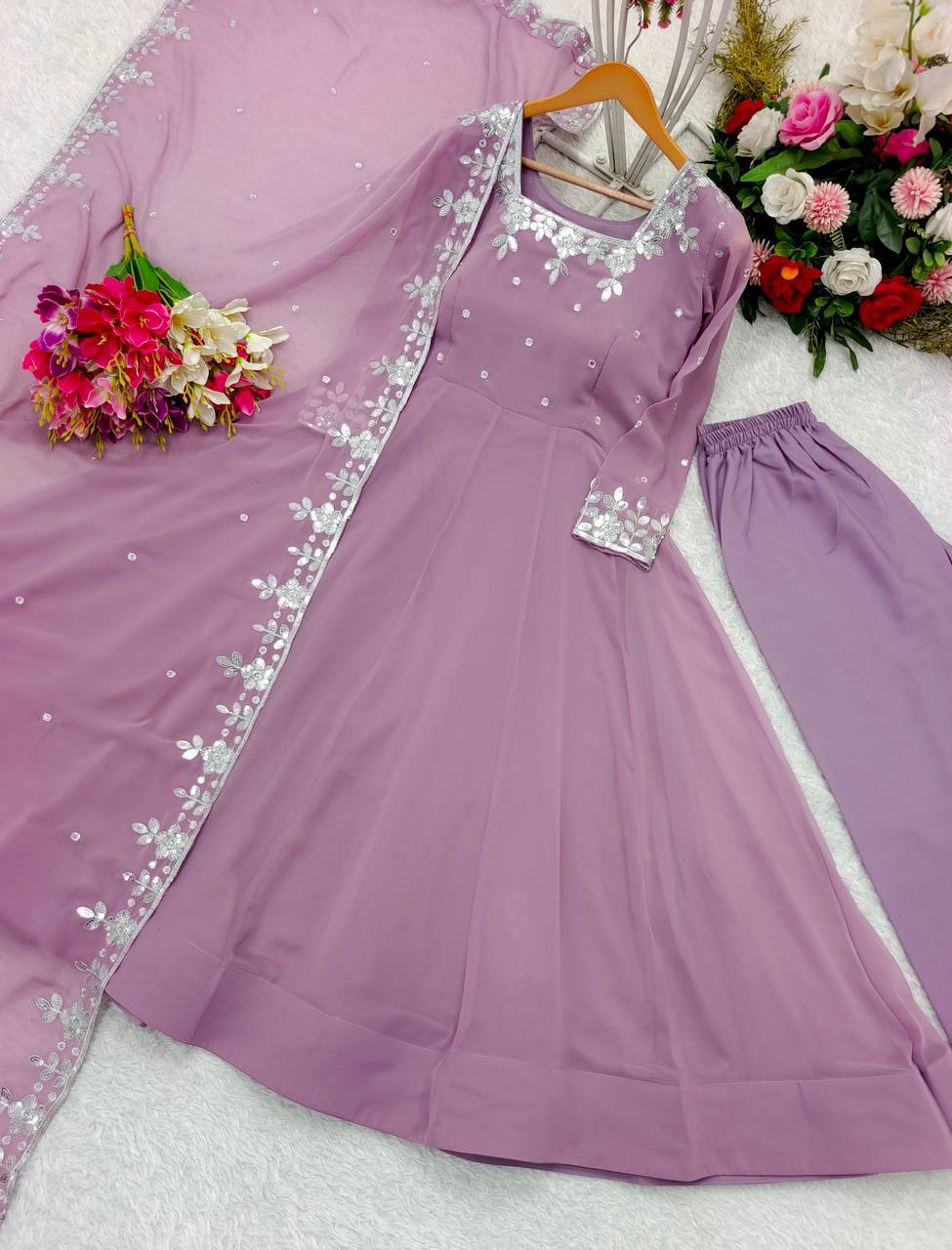 Good Looking Lavender Color Sequence Embroidered Anarkali Suit With Dupatta