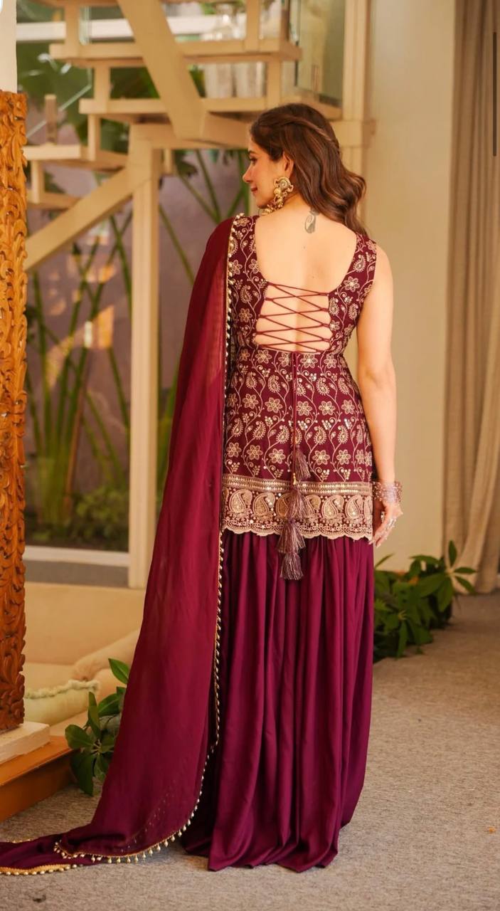 Pink Color Designer Blooming Faux Georgette Palazzo Sharara Suit