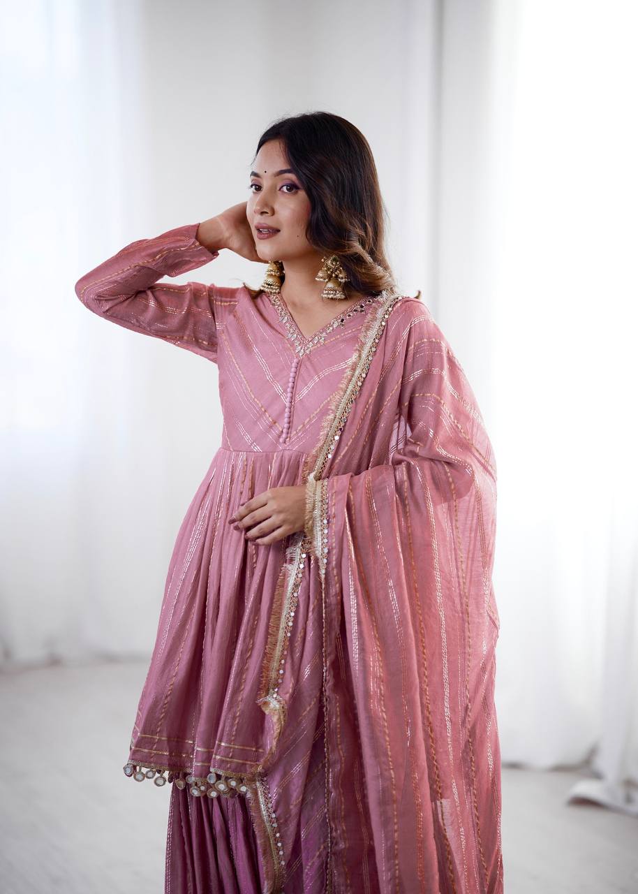 Arti Chauhan Wear Peach Color Handwork Designer Sharara Suit