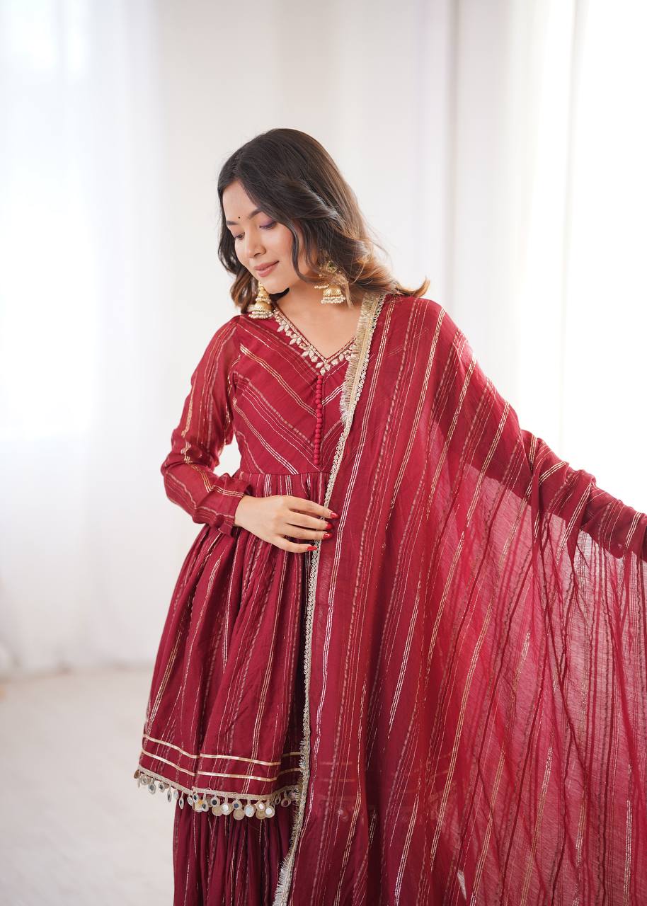 Arti Chauhan Wear Red Color Handwork Designer Sharara Suit