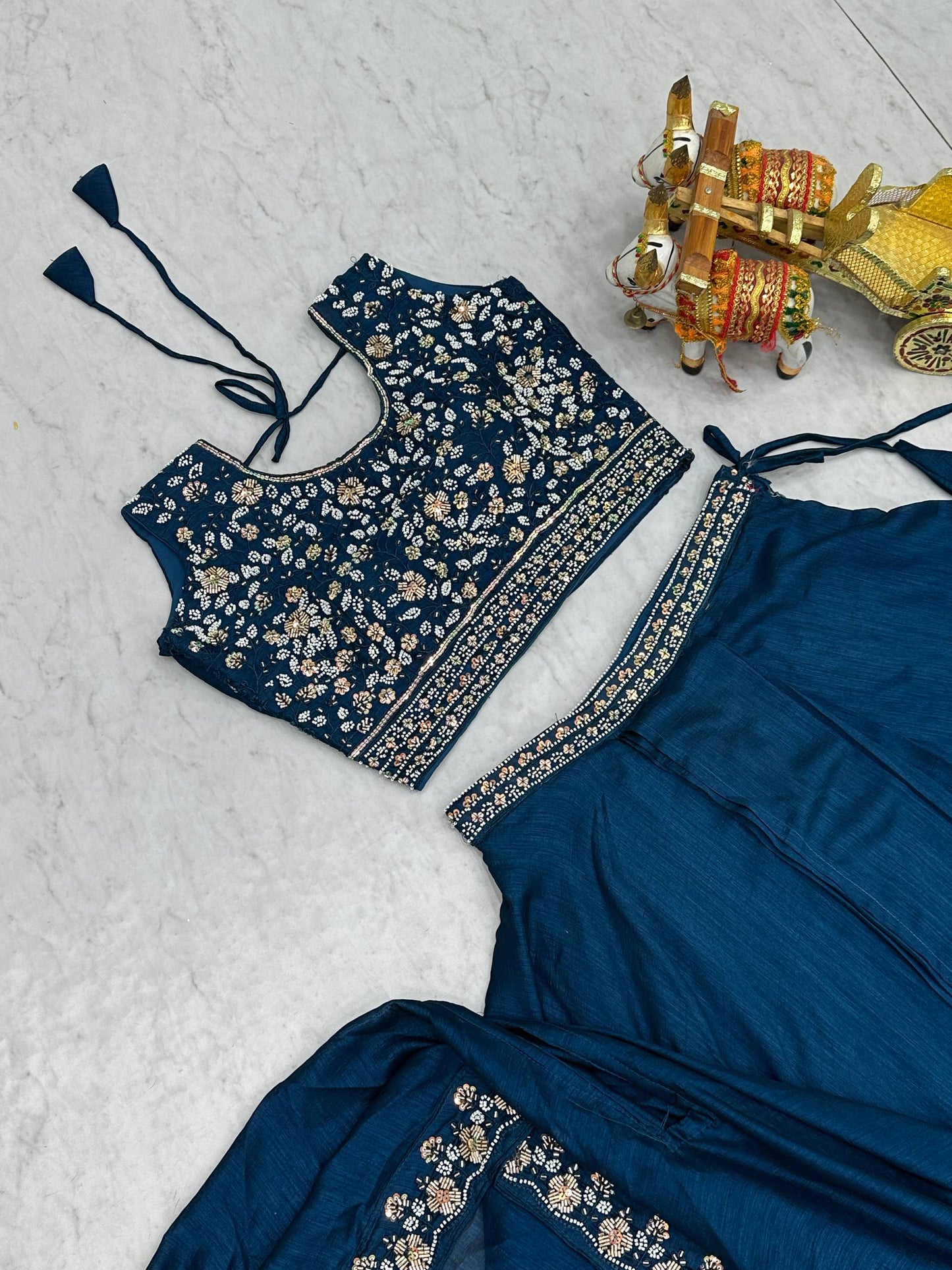 Ravishing Blue Color Embroidery With Moti Work Lehenga Choli