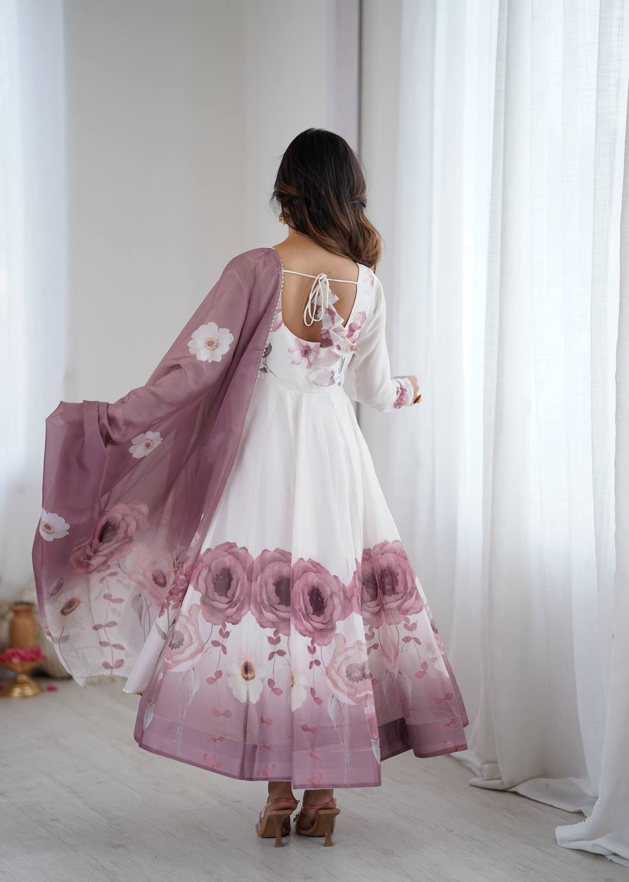 Onion Pink Floral Organza Designer Anarkali Suit Set