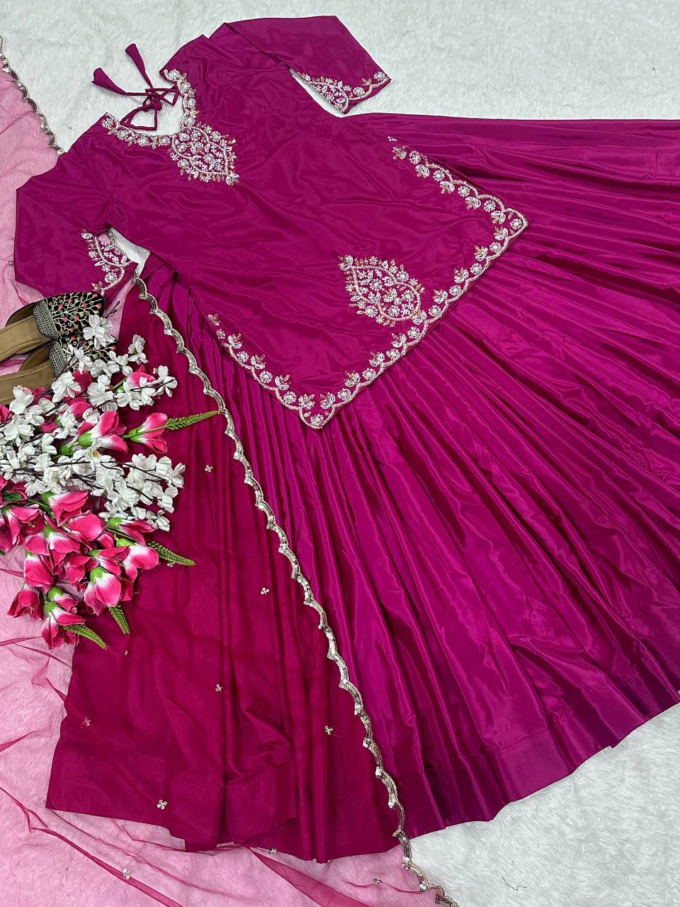 Wedding Wear Natural Crepe Silk ids Hand Work With Sequence Work Top With Lehenga