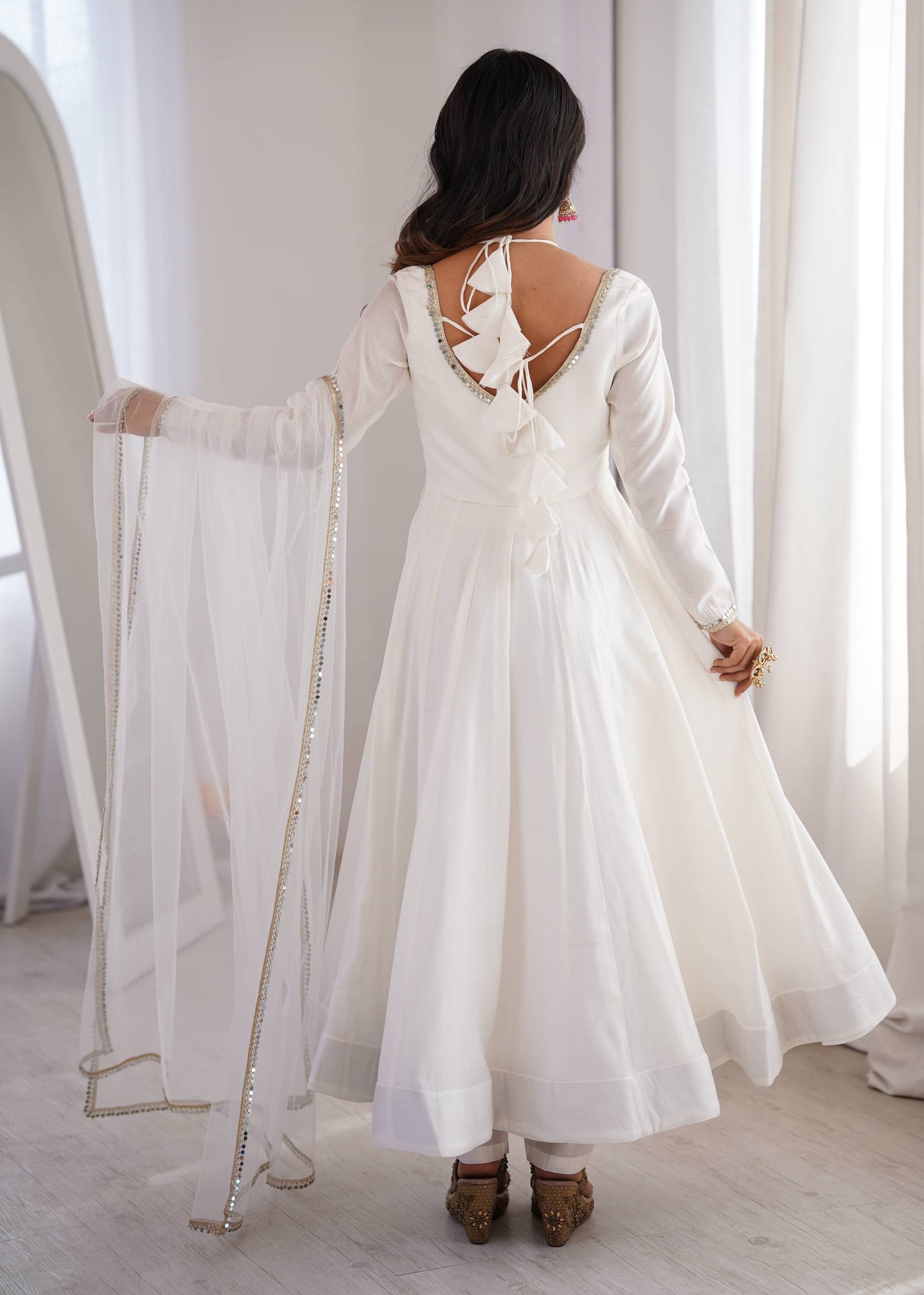 Eyes Catching Off White Color Anarkali Suit With Dupatta