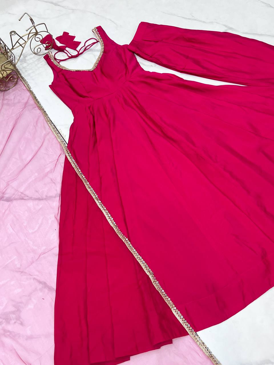 Wedding Wear Pink Color Fully Flair Anarkali Gown