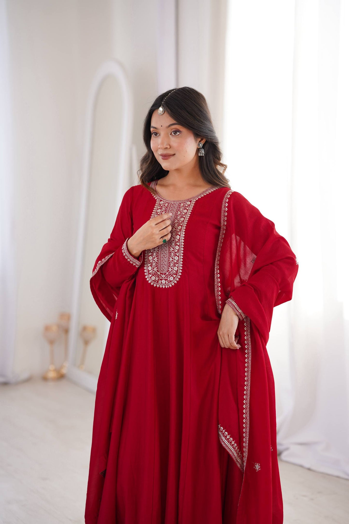 Attrative Red Color Sequence Embroidered Anarkali Gown Set
