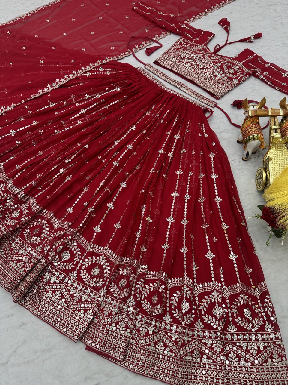 Presenting Red Color Heavy Faux Georgette With Embroidery Sequence Work Lehenga Choli