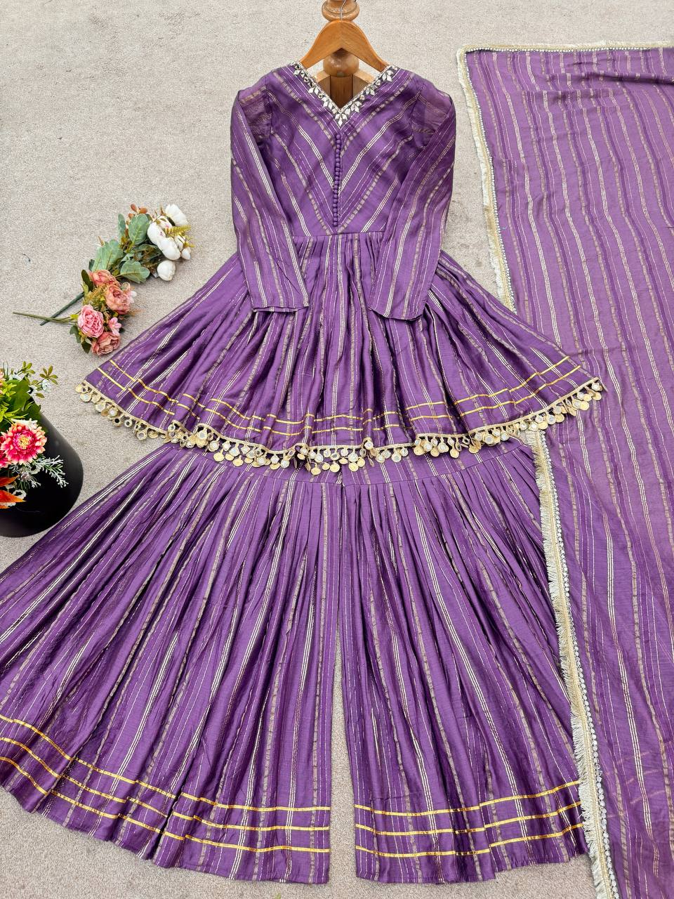 Arti Chauhan Wear Lavender Color Handwork Designer Sharara Suit
