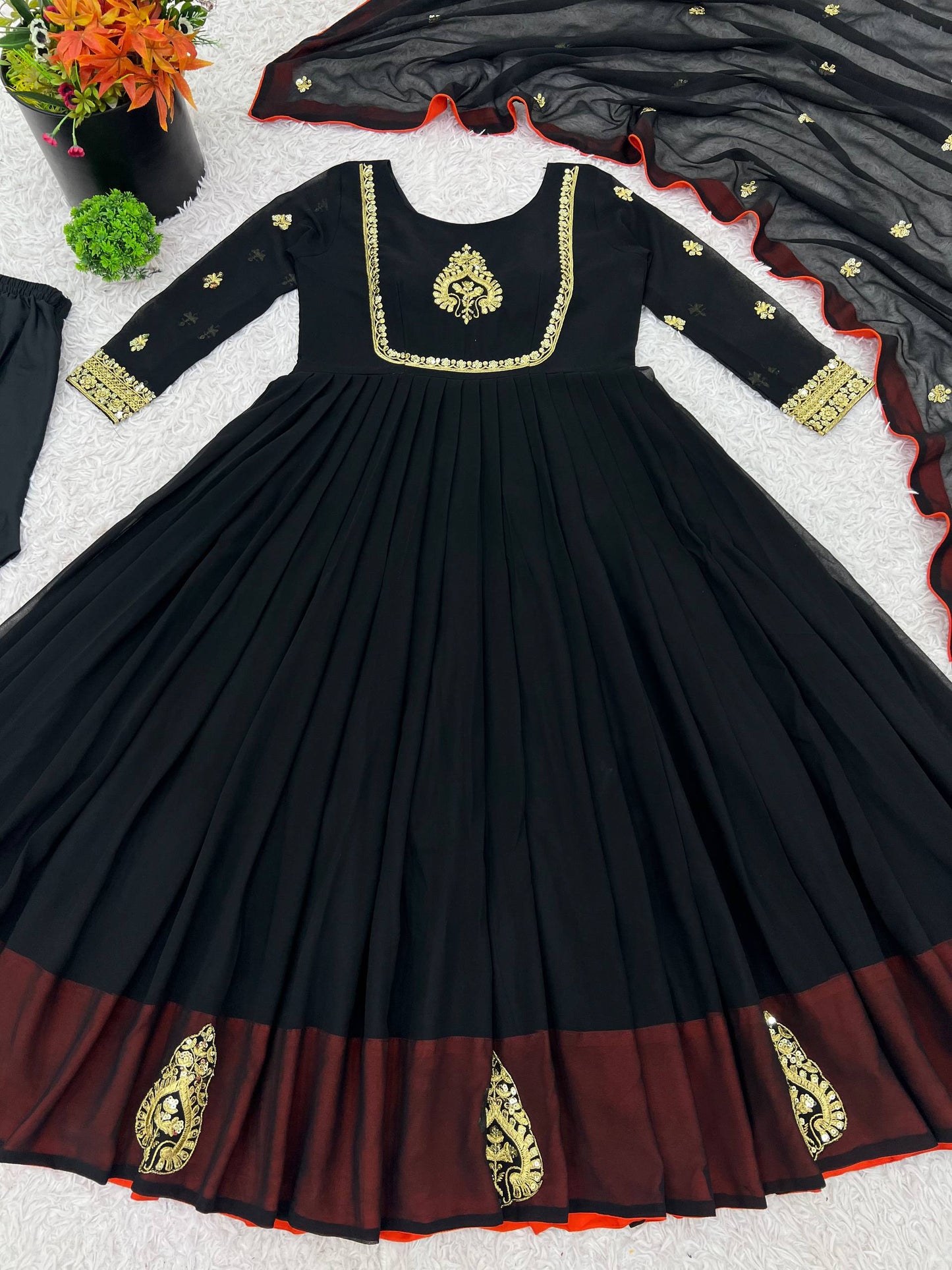 Ceremony Wear Black Color Georgette Embroidered Anarkali Suit
