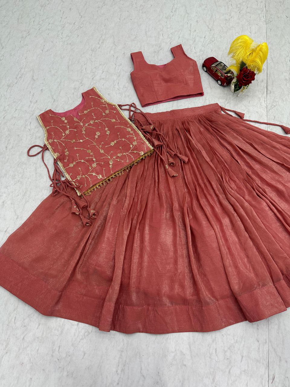 Celebrity Style Pink Color Sequence Lehenga With Jacket