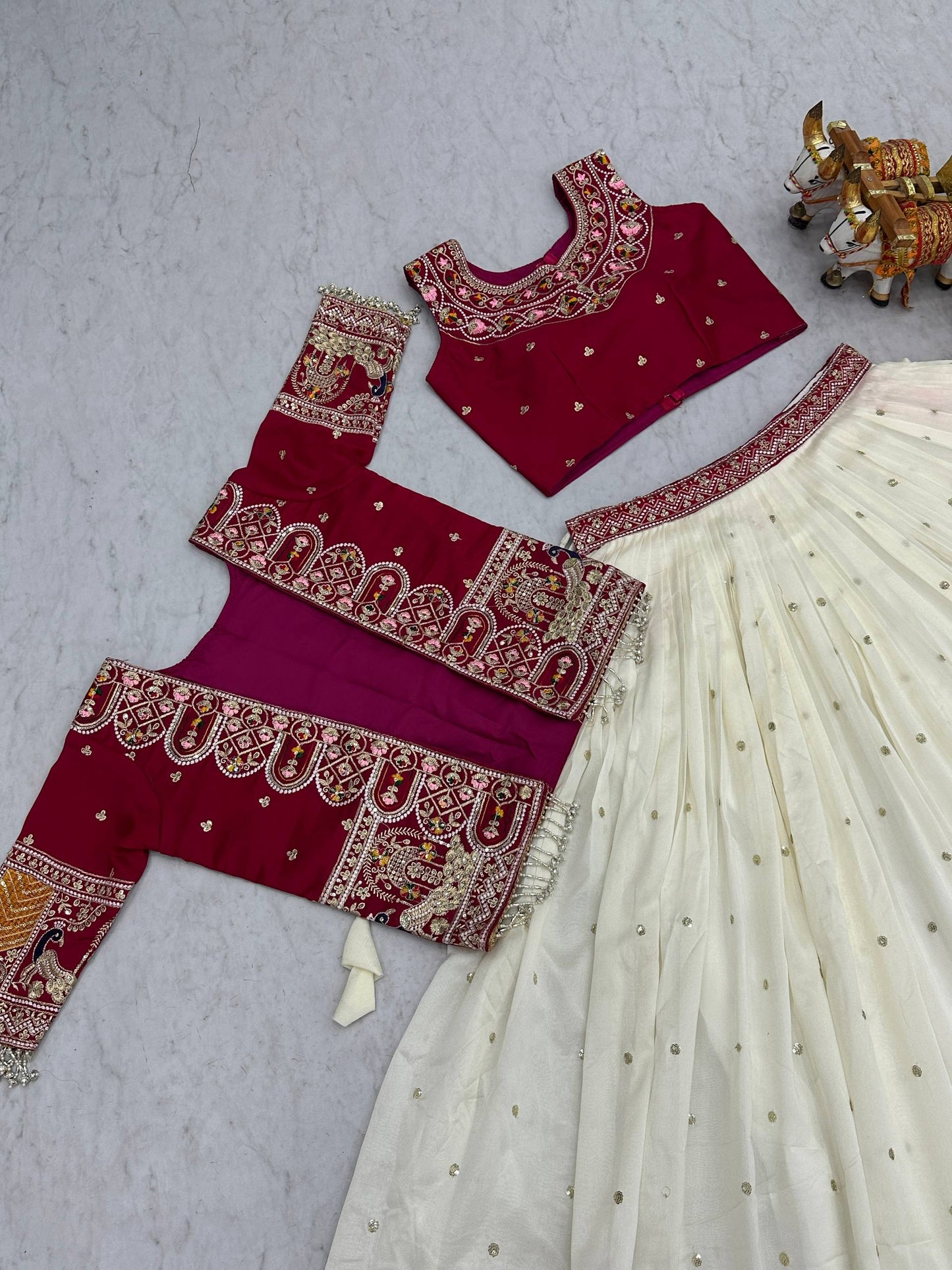 Blissful Pink Color Heavy Embroidery Thread Work Lehenga Choli With Koti