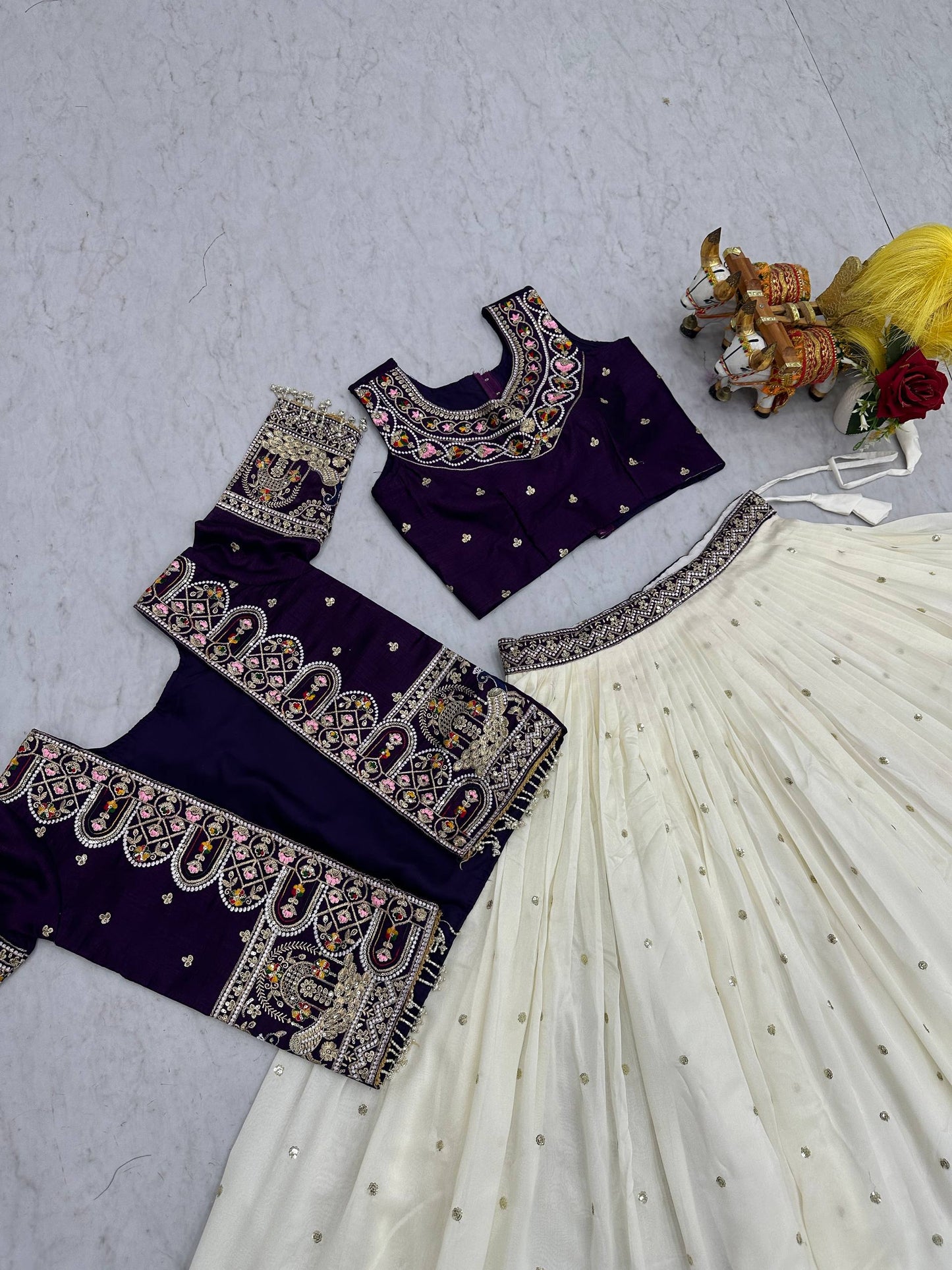 Eye Catching Purple Color Heavy Embroidered Lehenga Set