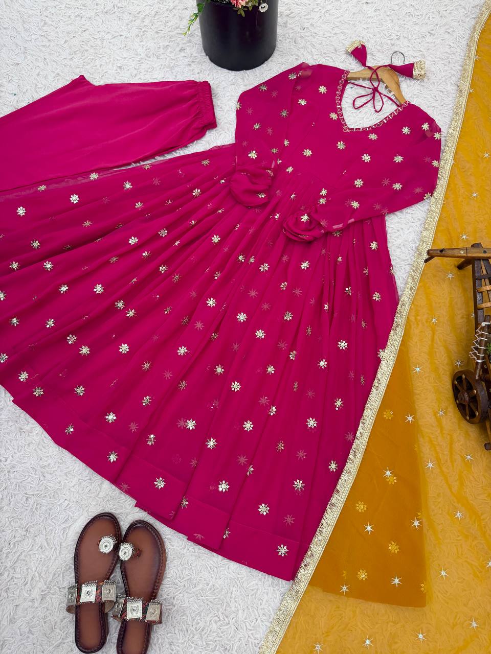 Neha's Pink Color Georgette Embroidered Gown Set