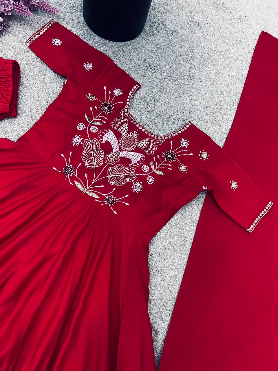 Wedding Wear Red Color Georgette Embroidery Palazzo Set