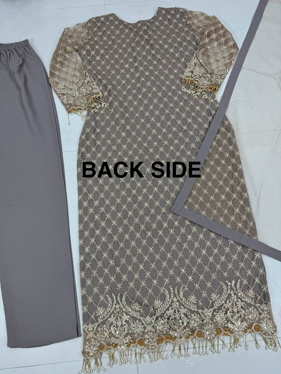 Eyes Catching Grey Color Embroidery Sequences Work With Heavy Dimond Work Salwar Suit