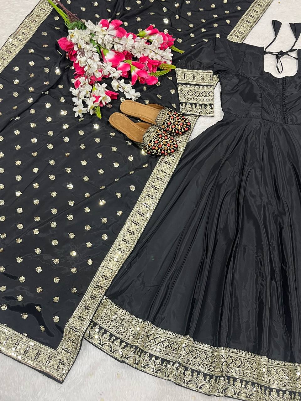 Embellished Black Color Jimmy Choo Silk With Embroidery Sequence Work Lehenga Choli