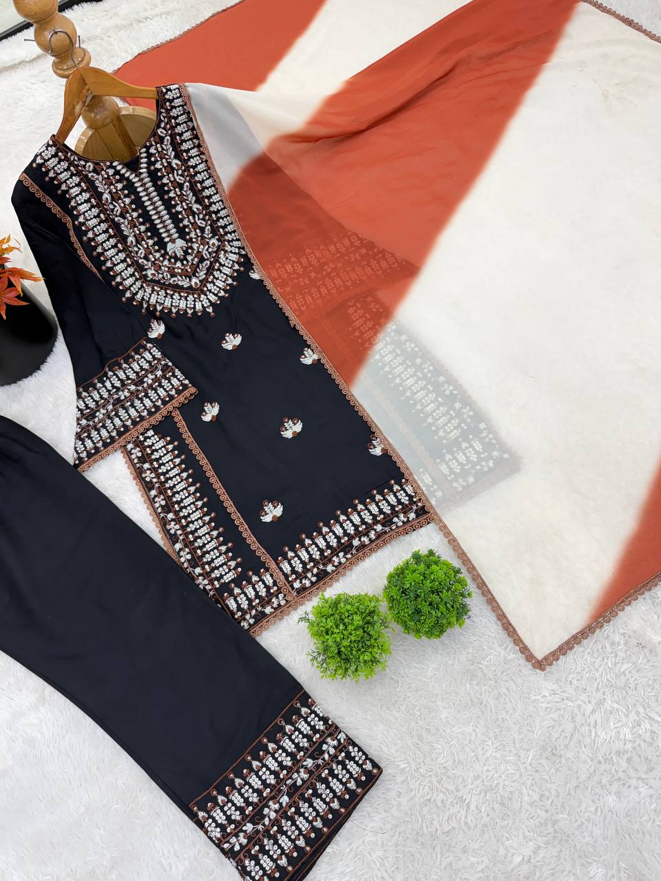 Ready To Wear Black Color Rayon Cotton Farshi Suit