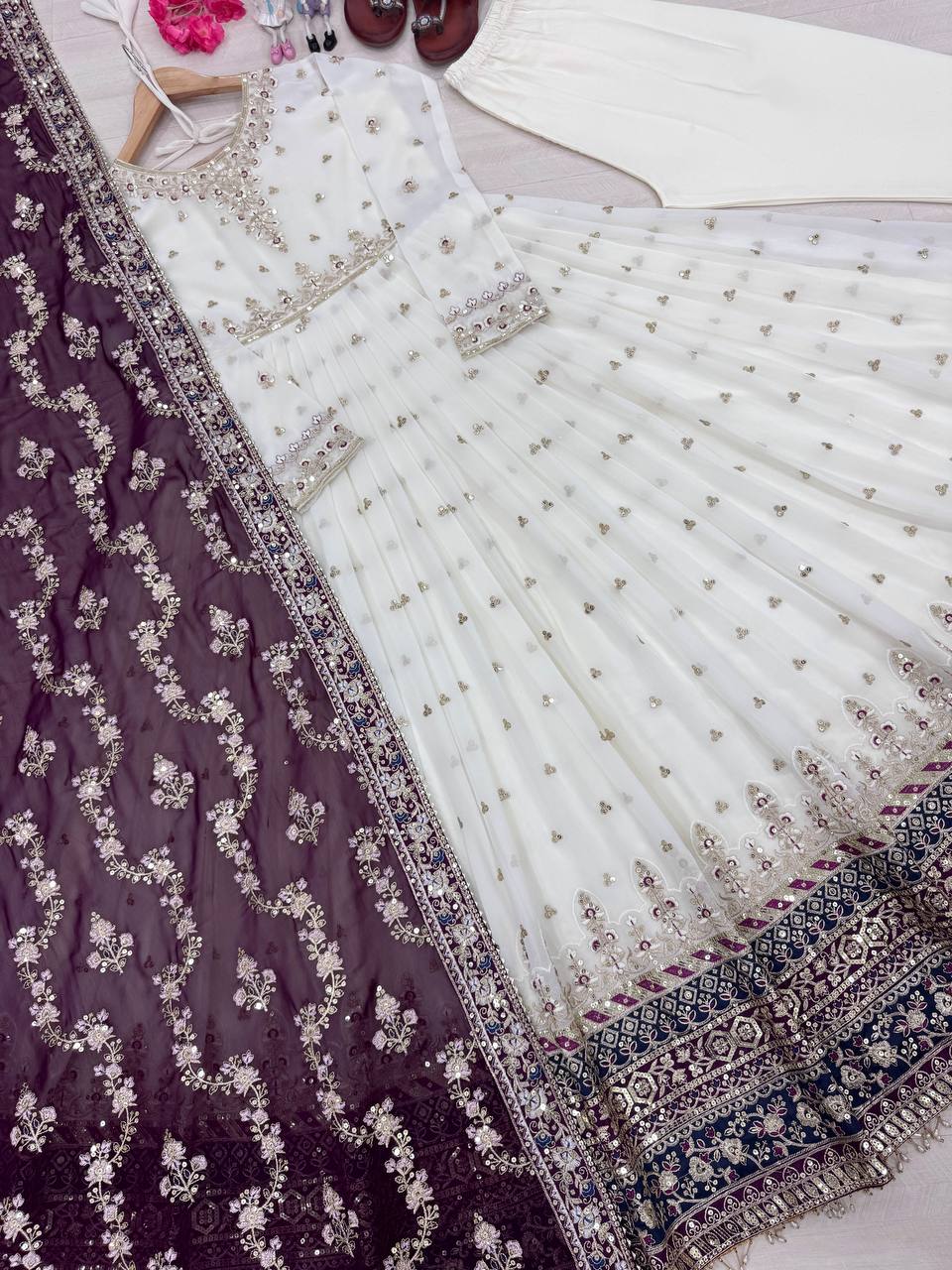 Exclusive Fully Stitch Purple Color Heavy Faux Georgette With Embroidery Sequence Work Designer Gown