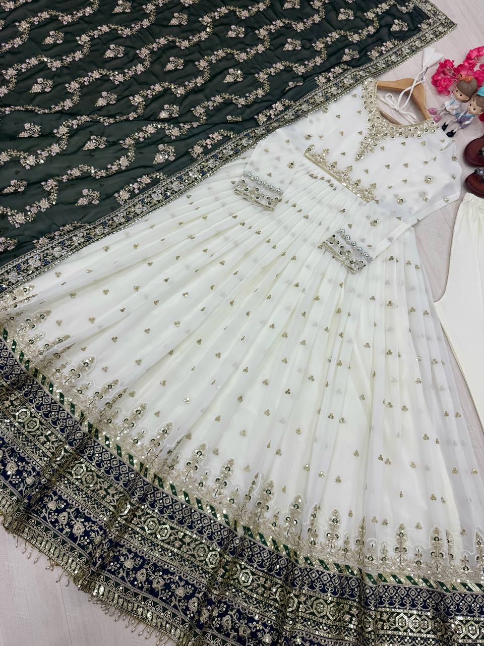 Exclusive Fully Stitch Green Color Heavy Faux Georgette With Embroidery Sequence Work Designer Gown