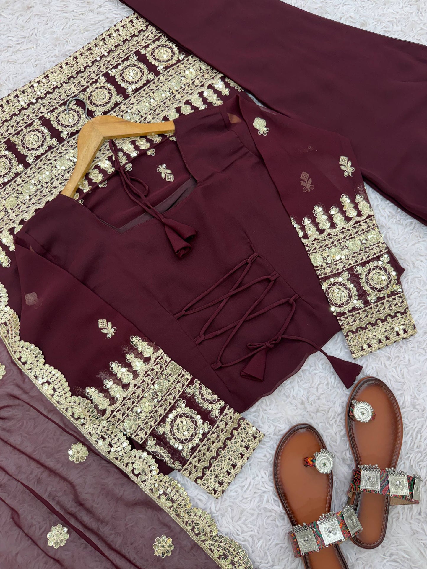 Festive Wear Brown Color Embroidered Salwar Suit