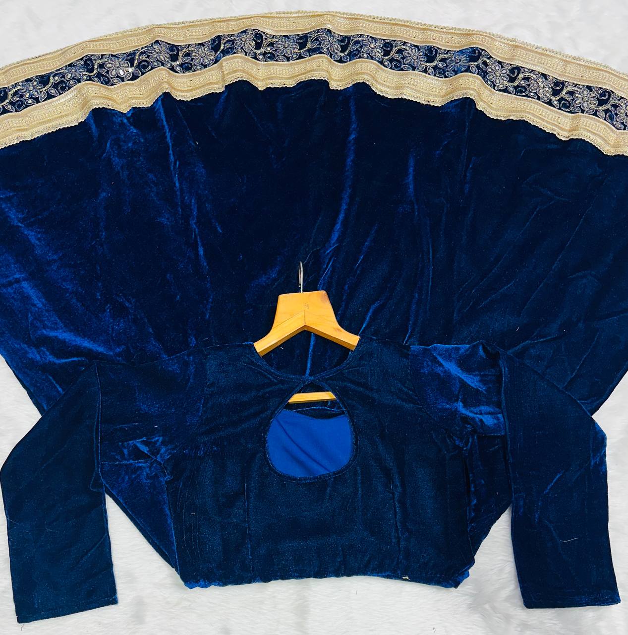 Luxury Blue Color Designer Embroidered Velvet Anarkali Gown Set