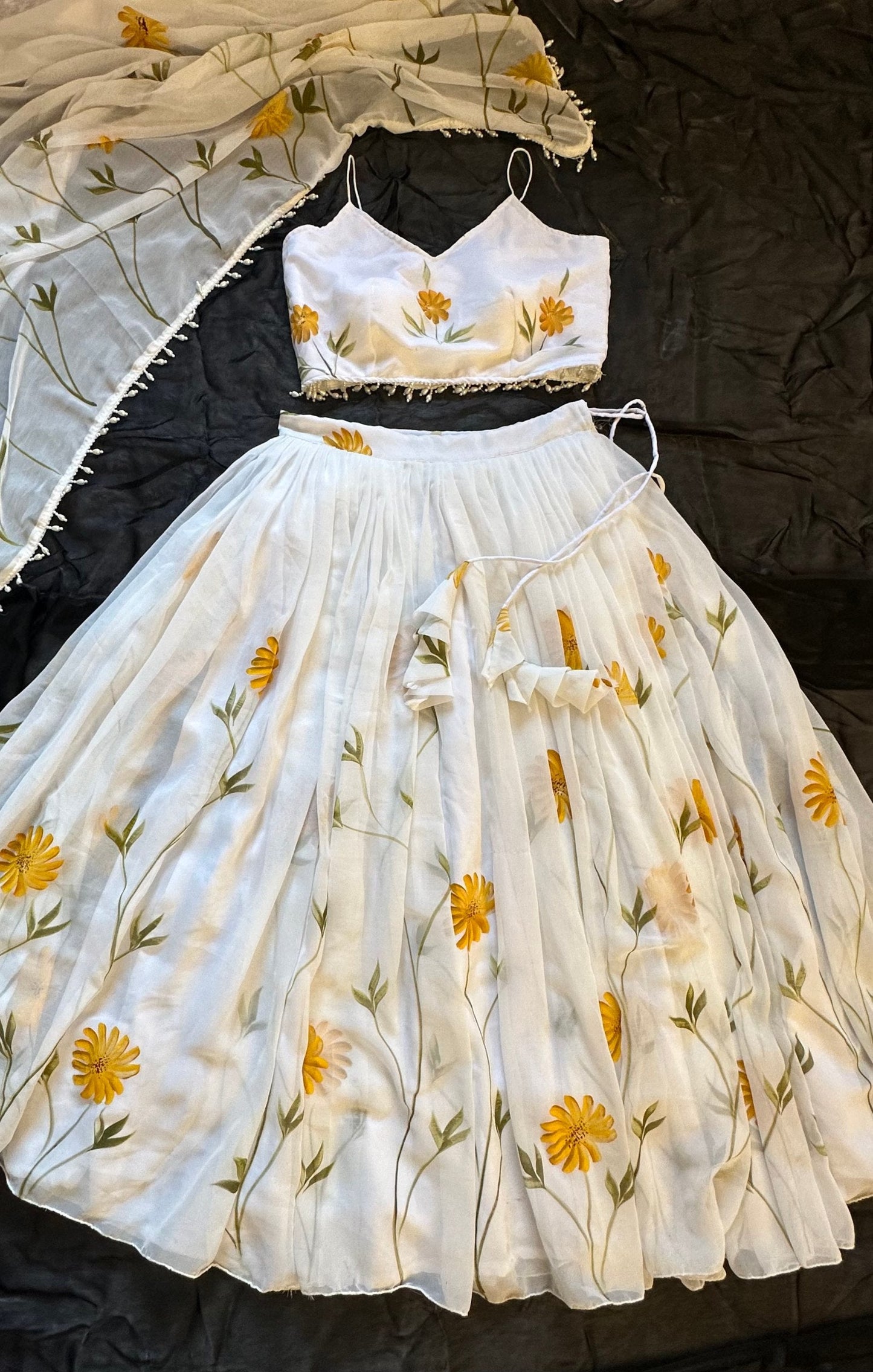 Function Wear Yellow Color Pure Organza Floral Printed Lehenga Choli