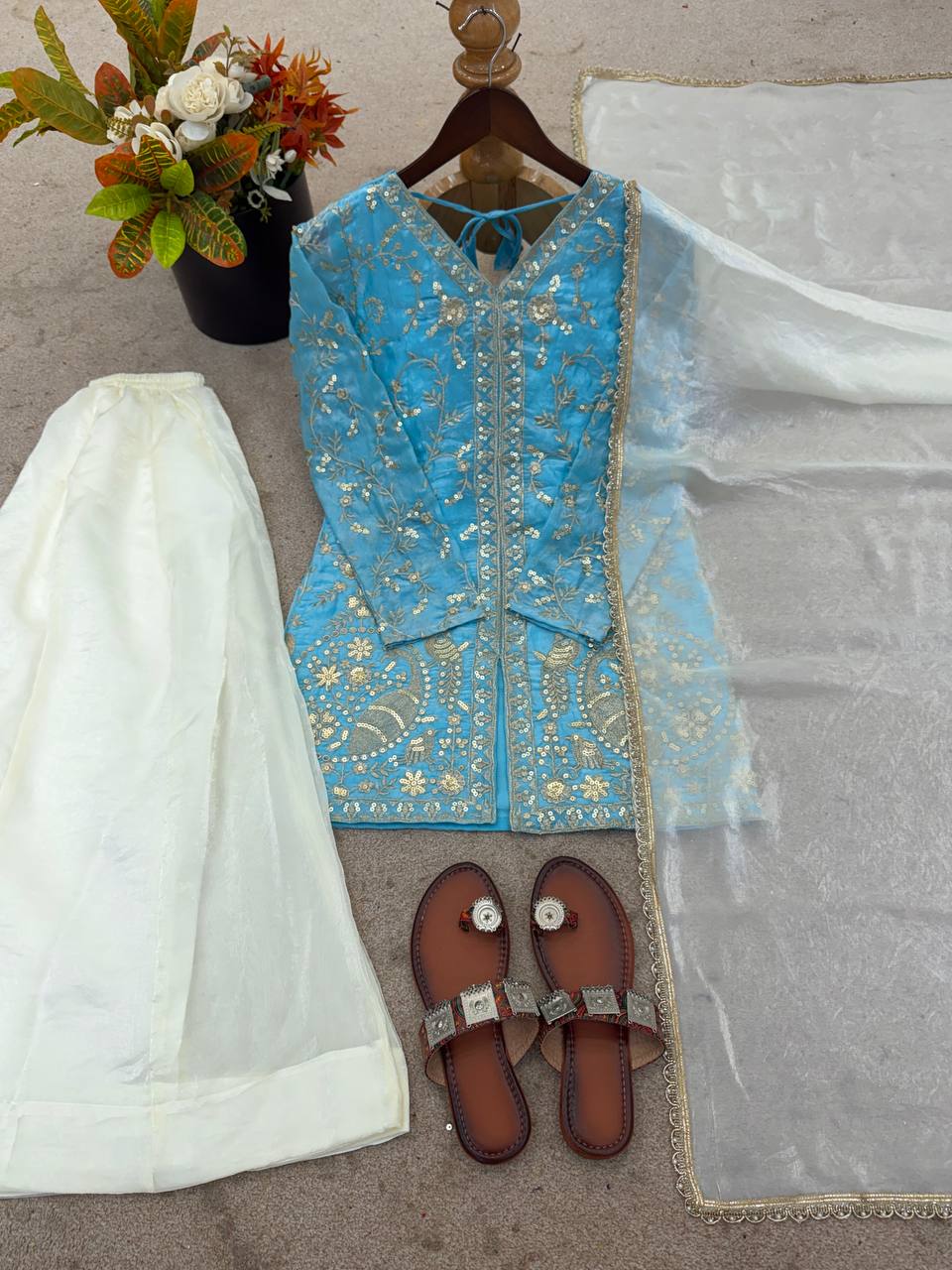 Wedding Wear Fendy Silk Arti Chauhan Wear Palazzo Suit Set