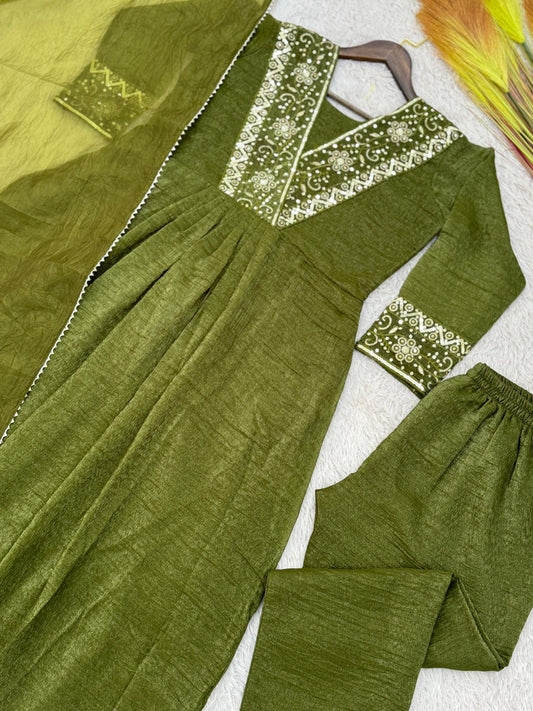 Ravishing Sequence Work Green Color Gown With Dupatta Set