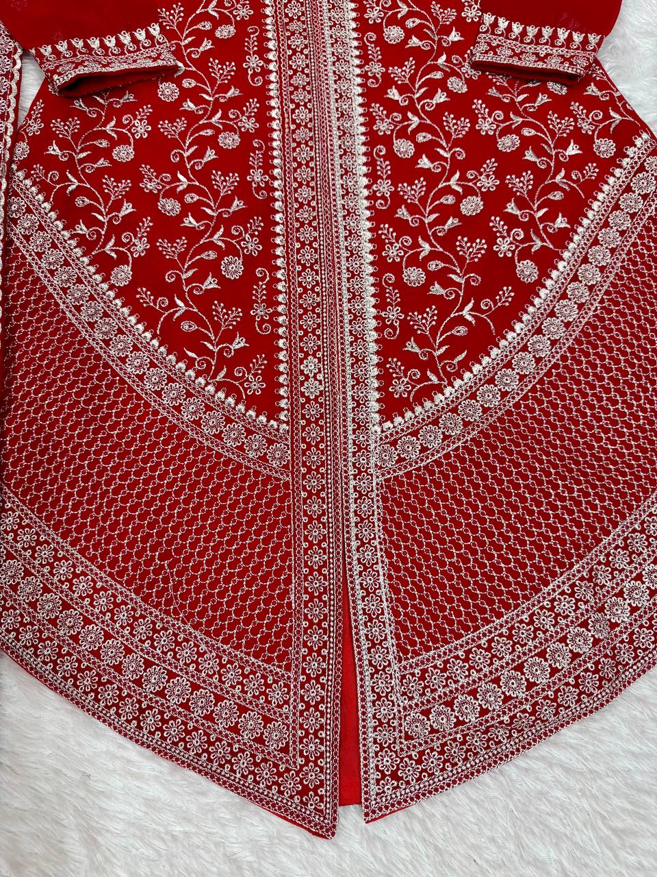 Arti Chauhan's Red Color Embroidered Top With Palazzo With Dupatta Set