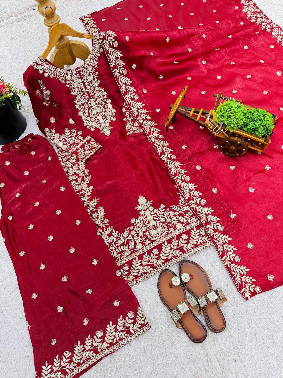 Wedding Wear Maroon Color Silk Embroidered Pakistani Salwar Suit