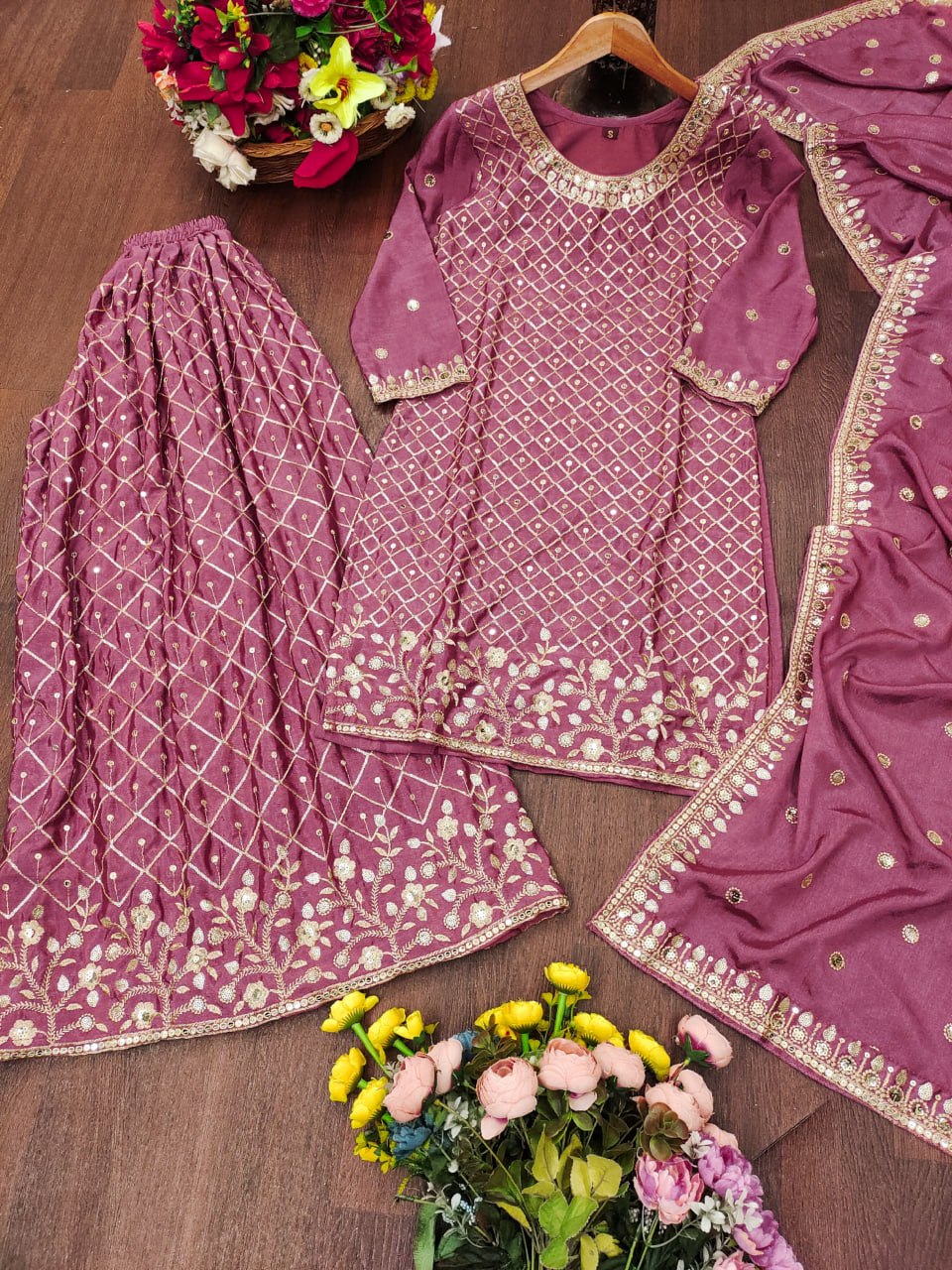 Luxury Pink Color Sequence Embroidered Sharara Suit