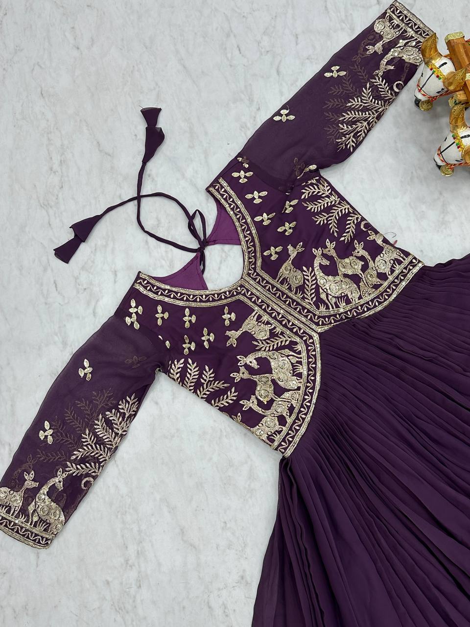 Fantastic Wine Color Faux Georgette With Sequence Work Beautiful Gown