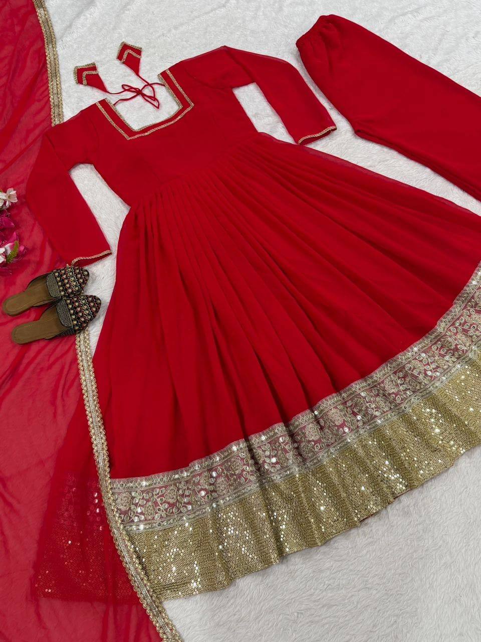 Ceremony Wear Red Color Designer Ready To Wear Anarkali Suit